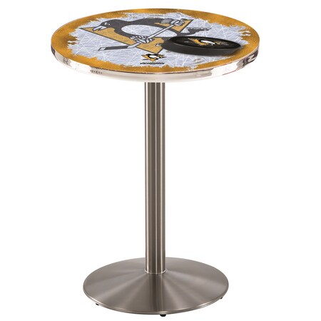Holland Bar Stool Co 36" Stainless Steel Pittsburgh Penguins Pub Table, 36" dia. Top L214S3636PitPen-D2